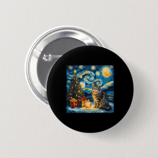 Starry Night Christmas Norwegian Forest Art Van Go Button (Vorne & Hinten)