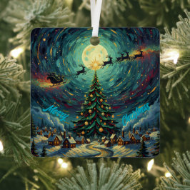 Starry Night Christmas Ornament Square Metal Aus Metall