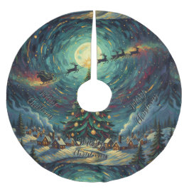 Starry Night Christmas Tree Skirt Santa Sleigh Polyester Weihnachtsbaumdecke