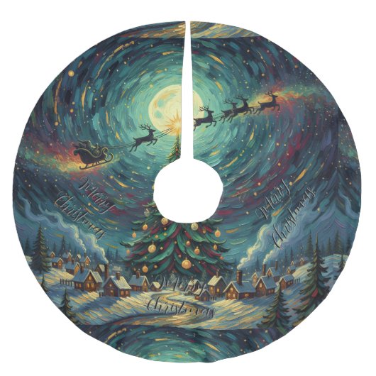 Starry Night Christmas Tree Skirt Santa Sleigh Polyester Weihnachtsbaumdecke (Vorderseite)