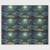 Starry Night Christmas Wrapping Paper Santa Sleigh Geschenkpapier (Flach)