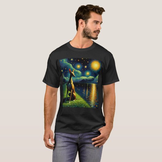 Starry Night Cirneco dell'Etna Dog Van Gogh Lover T-Shirt (Vorne ganz)