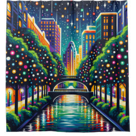 "Starry Night City: San Antonio Riverwalk" Duschvorhang
