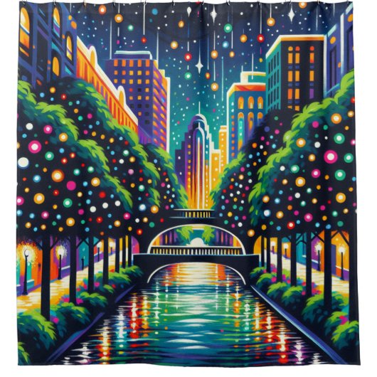 "Starry Night City: San Antonio Riverwalk" Duschvorhang (Vorderseite)