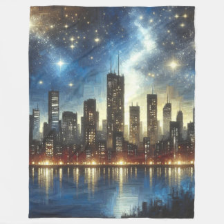 "Starry Night Cityscape Reflections" Fleecedecke