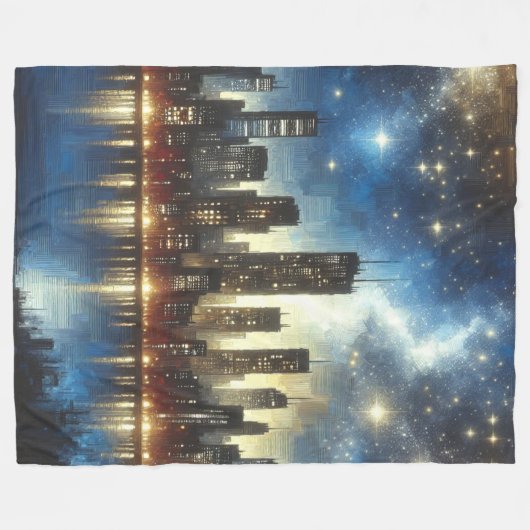 "Starry Night Cityscape Reflections" Fleecedecke (Vorderseite (Horizontal))