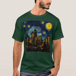 Starry Night Cityscape van Gogh Inspiration Art Mi T-Shirt
