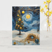 Starry Night Clock Card | Abstrakte Weihnachtskuns Karte (Gelbe Blume)