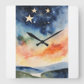 Starry Night Clock Celestial Star Clock Twinkling Quadratische Wanduhr (Vorderseite)