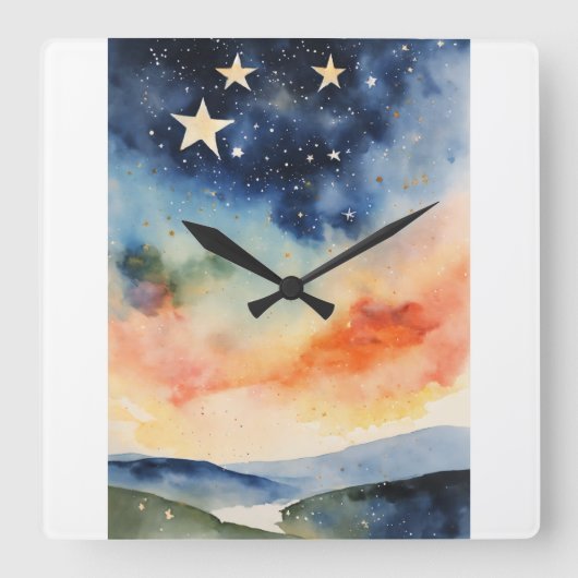 Starry Night Clock Celestial Star Clock Twinkling Quadratische Wanduhr (Vorderseite)
