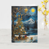 Starry Night Clock Weihnachtskarte | Abstrakte Zei Karte (Gelbe Blume)