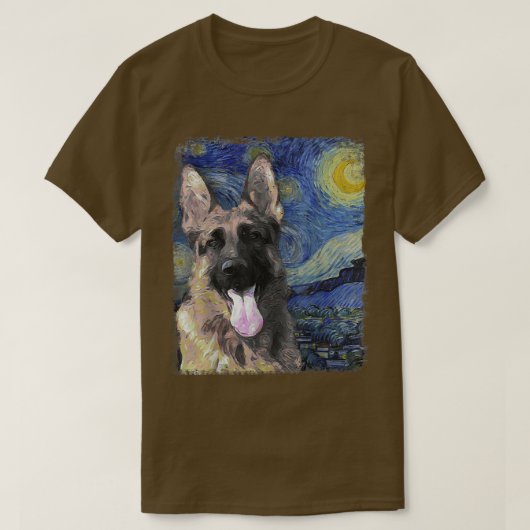 Starry Night Colorful German Shepherd Painting T-Shirt (Design vorne)