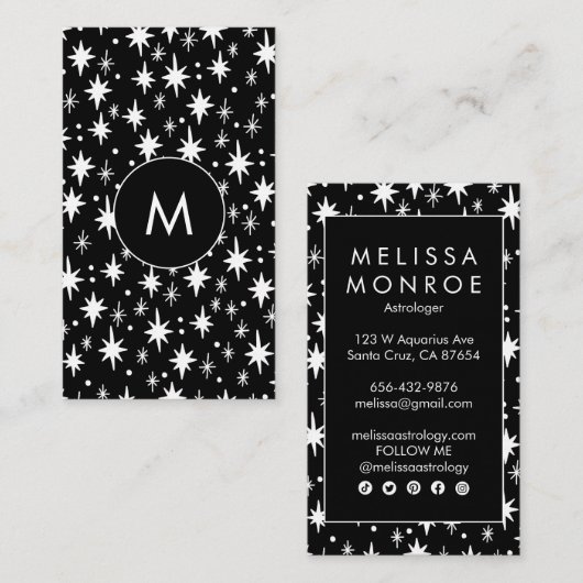 Starry Night Coole Minimalistische Logoinitialen Visitenkarte (Vorne/Hinten)