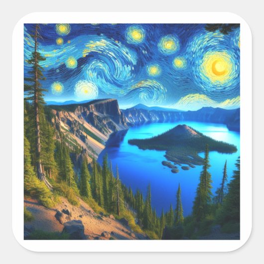 Starry Night Crater Lake National Park Quadratischer Aufkleber (Vorderseite)