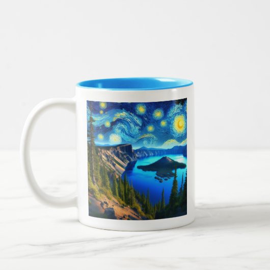 Starry Night Crater Lake National Park Zweifarbige Tasse (Links)