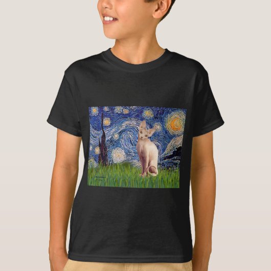 Starry Night - Cream Sphynx Cat T-Shirt (Vorderseite)