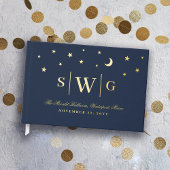 Starry Night Dark Blue & Gold Monogram Wedding Gästebuch