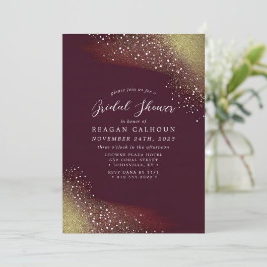 Starry Night Deep Crimson Brautparty Einladung (Stehend Vorderseite)