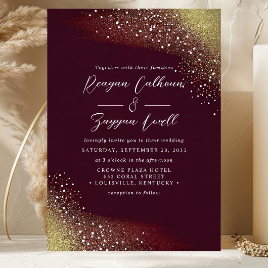 Starry Night Deep Crimson Red Wedding Einladung