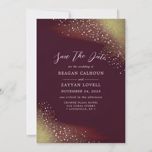 Starry Night Deep Crimson Save the Date Card Einladung (Vorderseite)