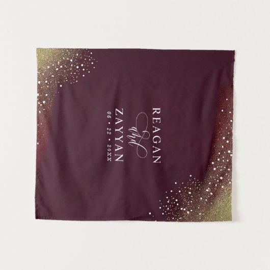 Starry Night Deep Crimson Wedding Background Wandteppich (Vorderseite (Horizontal))