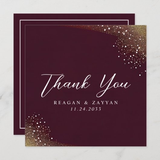 Starry Night Deep Crimson Wedding Dankeskarte (Vorne/Hinten)