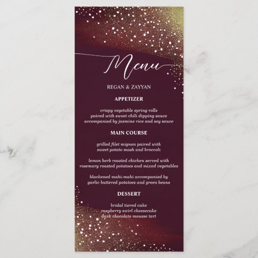 Starry Night Deep Crimson Wedding Menükarte (Vorderseite)