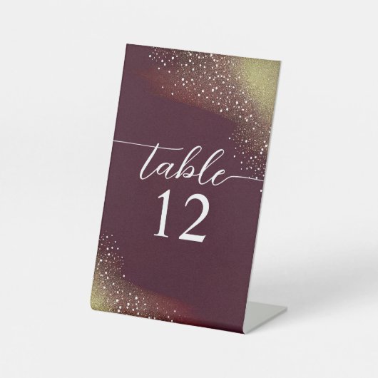 Starry Night Deep Crimson Wedding Tischnummer Sockelschild (Vorderseite)