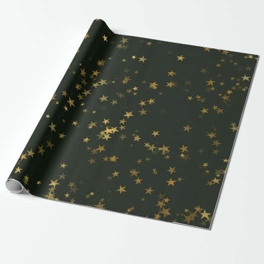 Starry Night Deep Green Forest Gold Confetti Geschenkpapier (Ungerollt)