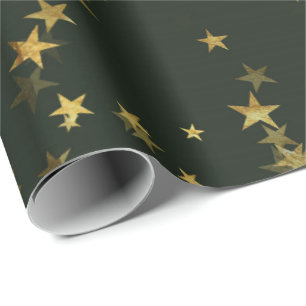 Starry Night Deep Green Forest Gold Confetti Geschenkpapier