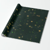 Starry Night Deep Green Forest Gold Smarald Geschenkpapier (Ungerollt)