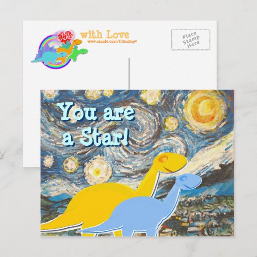 Starry Night Dinosaurier Postkarte (Vorne/Hinten)