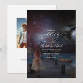 Starry Night Dockside Wedding QR Code Foto Einladung (Vorne/Hinten)