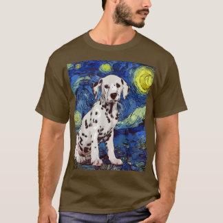 Starry Night Dotted Dalmatiner Dog Painting Dog Lo T-Shirt