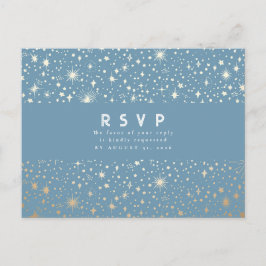 Starry Night Dusty Blue und Gold Wedding RSVP Postkarte