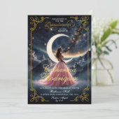 Starry Night Dusty Pink Quinceañera Einladung (Stehend Vorderseite)