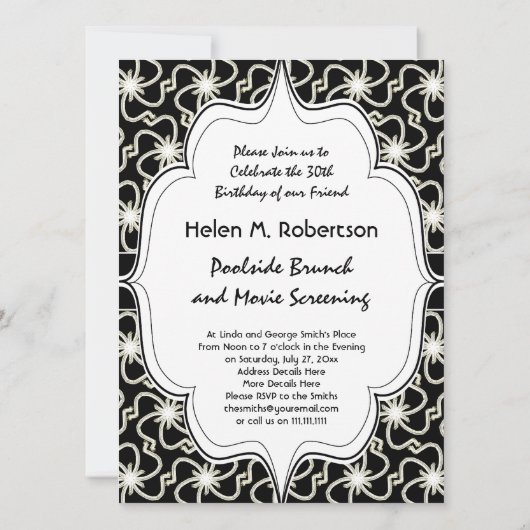 Starry Night Elegante Art Deco Sternexplosion Einladung (Rückseite)