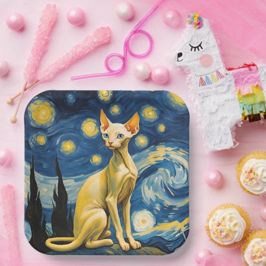 Starry Night Elf Sphynx Cat Celebration Pappteller (Party)