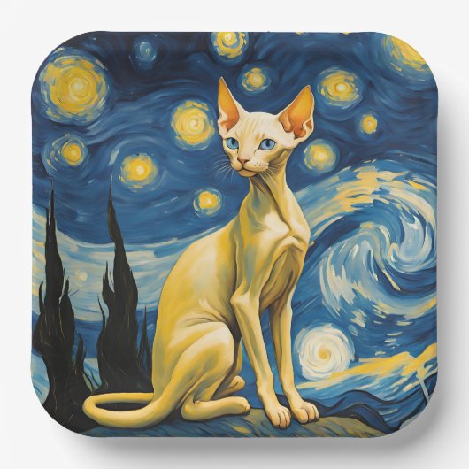 Starry Night Elf Sphynx Cat Celebration Pappteller (Vorderseite)
