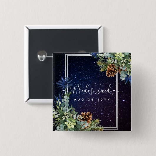 Starry Night Eucalyptus Blue Thistle WinterWedding Button (Vorne & Hinten)