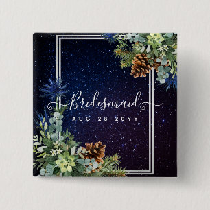 Starry Night Eucalyptus Blue Thistle WinterWedding Button