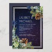 Starry Night Eucalyptus Blue Thistle WinterWedding Einladung (Vorne/Hinten)