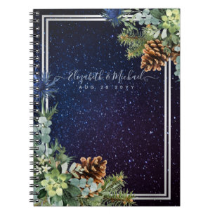Starry Night Eucalyptus Blue Thistle WinterWedding Notizblock