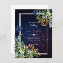 Starry Night Eucalyptus Blue Thistle WinterWedding Postkarte