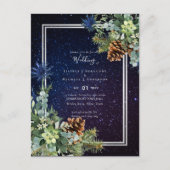 Starry Night Eucalyptus Blue Thistle WinterWedding Postkarte (Vorderseite)