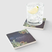 Starry Night Eucalyptus Blue Thistle WinterWedding Steinuntersetzer (Seitenansicht)