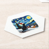 Starry Night Festivals Black Cat Weihnachtsmannmüt Untersetzer (angewinkelt)