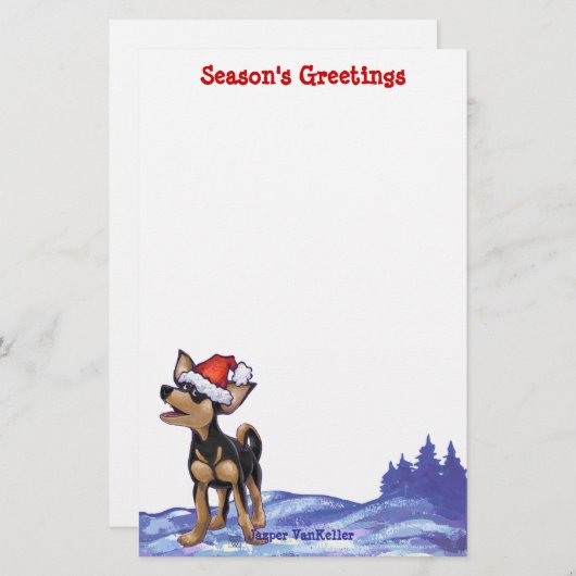 Starry Night Festive Chihuhua in Weihnachtsmannmüt Briefpapier (Vorne/Hinten)