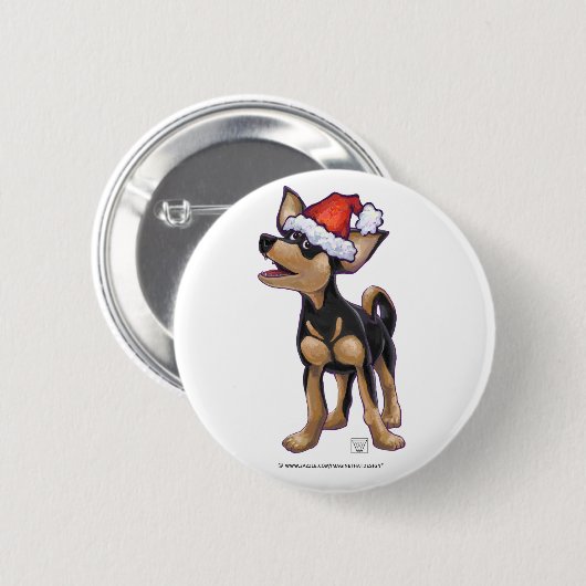 Starry Night Festive Chihuhua in Weihnachtsmannmüt Button (Vorne & Hinten)