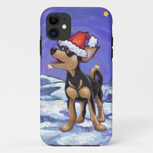 Starry Night Festive Chihuhua in Weihnachtsmannmüt Case-Mate iPhone Hülle (Rückseite)
